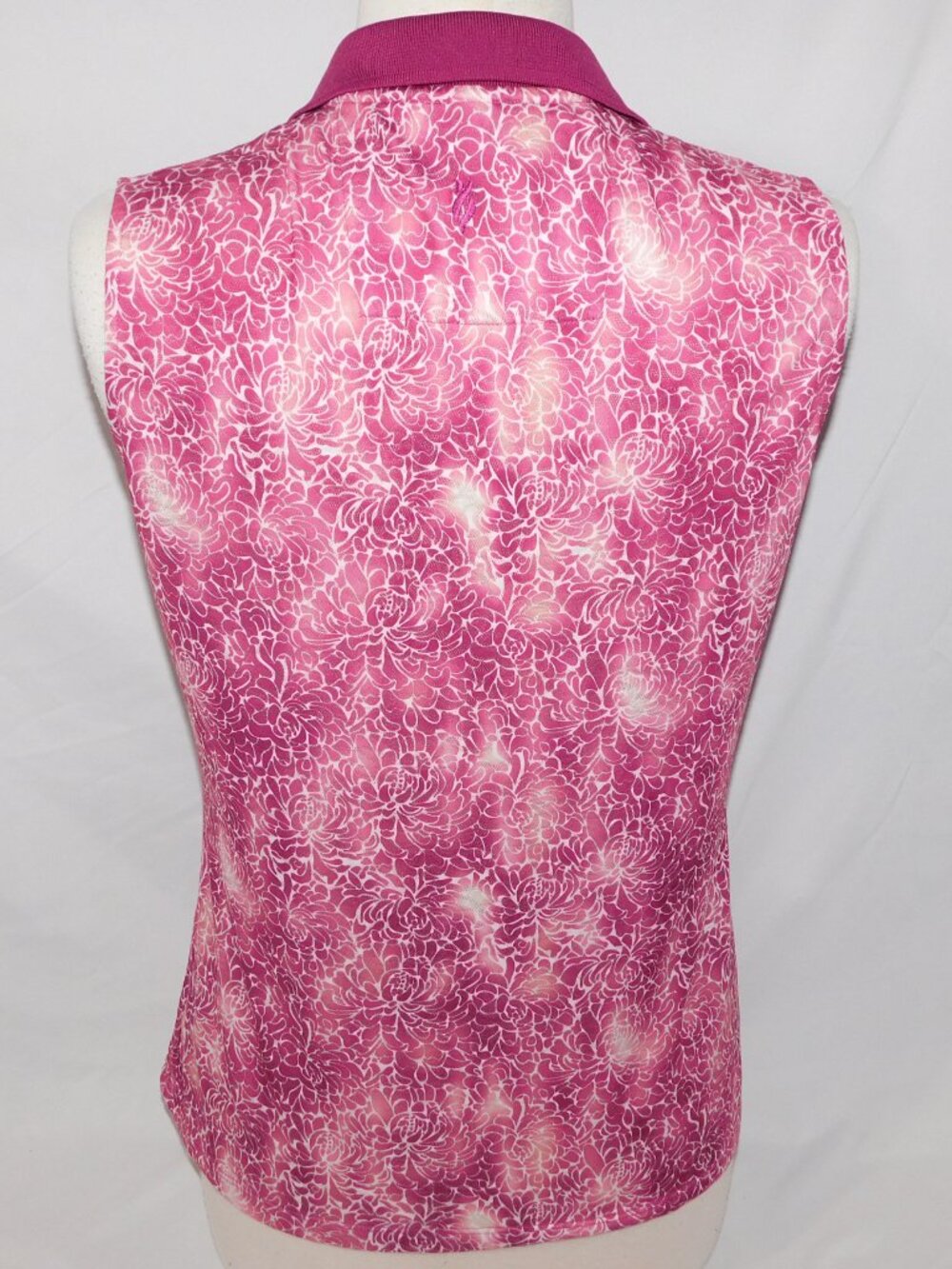 Nancy Lopez Purple White Floral Sleeveless V Neck Golf Polo Shirt Womens M - Picture 9 of 11